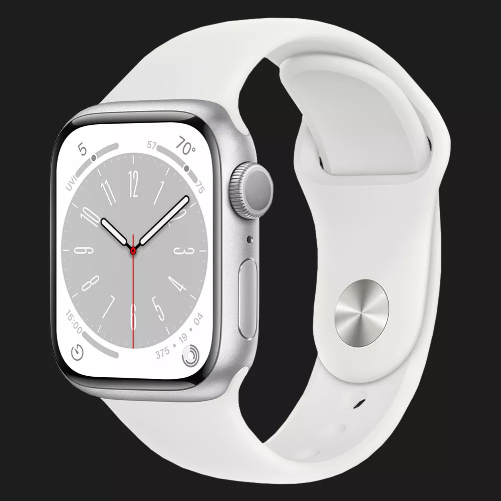 Apple Watch Series 8 41mm Silver Aluminum Case with White Sport Band